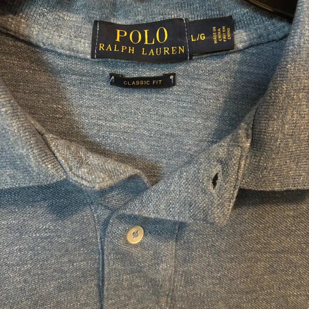 Ralph Lauren Polo Shirt Mens L Blue Classic Fit Pony Logo Cotton Short Sleeve